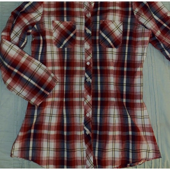 3 Womens Size Small/Medium Shirts Button Down Tunic Tops Flannel Plaid Retro - Picture 3 of 7